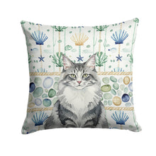Load image into Gallery viewer, Norwegian Forest Cat Gray and White Cat Coastal Sea Glass Throw Pillow