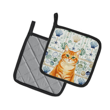 Load image into Gallery viewer, Orange Classic Tabby Cat Coastal Sea Glass Pair of Pot Holders