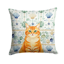Load image into Gallery viewer, Orange Classic Tabby Cat Coastal Sea Glass Throw Pillow