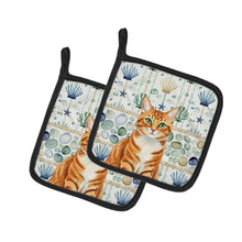 Load image into Gallery viewer, Orange Mackerel Tabby Cat Coastal Sea Glass Pair of Pot Holders