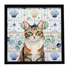 Load image into Gallery viewer, Patched Tabby Cat Coastal Sea Glass Framed Metal Print