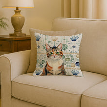 Load image into Gallery viewer, Patched Tabby Cat Coastal Sea Glass Throw Pillow