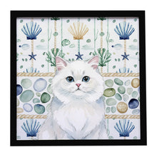 Load image into Gallery viewer, Persian White Cat Coastal Sea Glass Framed Metal Print