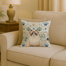 Load image into Gallery viewer, Ragdoll Bicolor Cat Coastal Sea Glass Throw Pillow