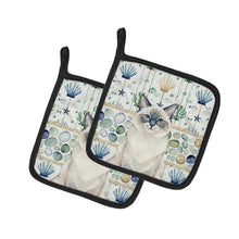 Load image into Gallery viewer, Ragdoll Blue Point Cat Coastal Sea Glass Pair of Pot Holders