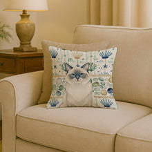 Load image into Gallery viewer, Ragdoll Blue Point Cat Coastal Sea Glass Throw Pillow