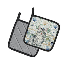Load image into Gallery viewer, Silver Classic Tabby Cat Coastal Sea Glass Pair of Pot Holders