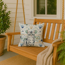 Load image into Gallery viewer, Silver Classic Tabby Cat Coastal Sea Glass Throw Pillow