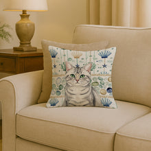Load image into Gallery viewer, Silver Mackerel Tabby Cat Coastal Sea Glass Throw Pillow
