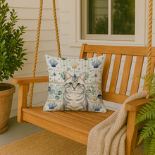Load image into Gallery viewer, Silver Mackerel Tabby Cat Coastal Sea Glass Throw Pillow