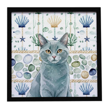Load image into Gallery viewer, Solid Gray Cat Coastal Sea Glass Framed Metal Print