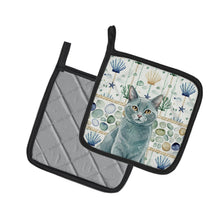 Load image into Gallery viewer, Solid Gray Cat Coastal Sea Glass Pair of Pot Holders