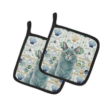 Load image into Gallery viewer, Solid Gray Cat Coastal Sea Glass Pair of Pot Holders