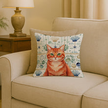 Load image into Gallery viewer, Solid Red Ginger Cat Coastal Sea Glass Throw Pillow
