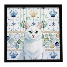 Load image into Gallery viewer, Solid White Cat Coastal Sea Glass Framed Metal Print