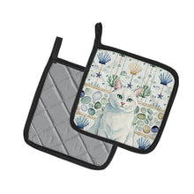 Load image into Gallery viewer, Solid White Cat Coastal Sea Glass Pair of Pot Holders
