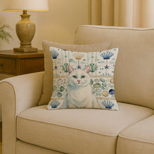 Load image into Gallery viewer, Solid White Cat Coastal Sea Glass Throw Pillow