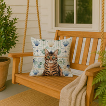 Load image into Gallery viewer, Spotted Tabby Brown Cat Coastal Sea Glass Throw Pillow