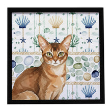 Load image into Gallery viewer, Ticked Tabby Brown Cat Coastal Sea Glass Framed Metal Print