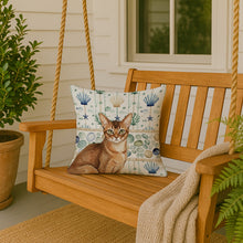Load image into Gallery viewer, Ticked Tabby Brown Cat Coastal Sea Glass Throw Pillow