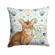 Load image into Gallery viewer, Ticked Tabby Brown Cat Coastal Sea Glass Throw Pillow