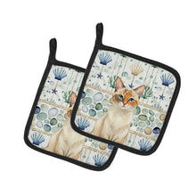Load image into Gallery viewer, Tortie Point  Cat Coastal Sea Glass Pair of Pot Holders