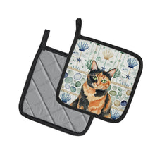 Load image into Gallery viewer, Tortoiseshell Cat Coastal Sea Glass Pair of Pot Holders