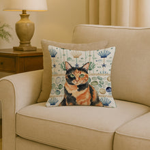 Load image into Gallery viewer, Tortoiseshell Cat Coastal Sea Glass Throw Pillow