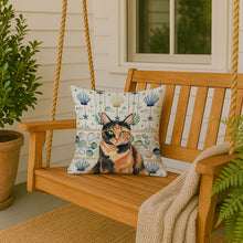 Load image into Gallery viewer, Tortoiseshell Cat Coastal Sea Glass Throw Pillow