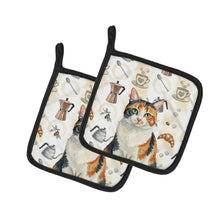 Load image into Gallery viewer, Calico Cat Coffee Time Pair of Pot Holders
