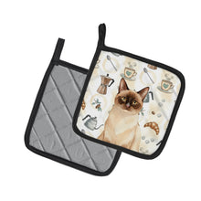 Load image into Gallery viewer, Chocolate Point Cat Coffee Time Pair of Pot Holders