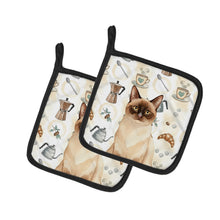Load image into Gallery viewer, Chocolate Point Cat Coffee Time Pair of Pot Holders