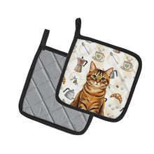 Load image into Gallery viewer, Classic Tabby Brown Cat Coffee Time Pair of Pot Holders