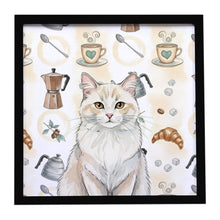 Load image into Gallery viewer, Cream and White Cat Coffee Time Framed Metal Print