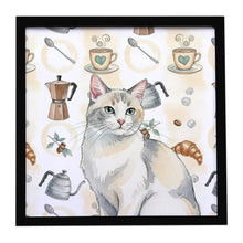 Load image into Gallery viewer, Dilute Calico Cat Coffee Time Framed Metal Print