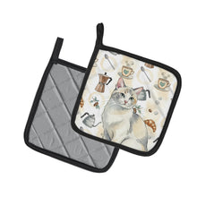 Load image into Gallery viewer, Dilute Calico Cat Coffee Time Pair of Pot Holders