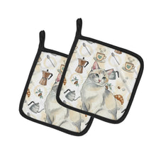 Load image into Gallery viewer, Dilute Calico Cat Coffee Time Pair of Pot Holders