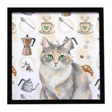Load image into Gallery viewer, Dilute Tortoiseshell Cat Coffee Time Framed Metal Print