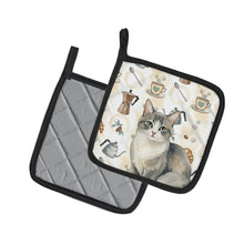 Load image into Gallery viewer, Gray and White Cat Coffee Time Pair of Pot Holders