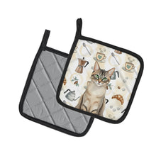Load image into Gallery viewer, Lynx Point Tabby Cat Coffee Time Pair of Pot Holders