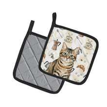 Load image into Gallery viewer, Mackerel Tabby Brown Cat Coffee Time Pair of Pot Holders