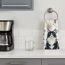 Load image into Gallery viewer, MaineCoon Black and White Cat Coffee Time Kitchen Towel