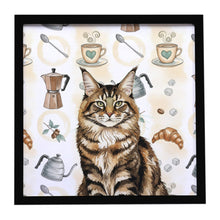 Load image into Gallery viewer, MaineCoon Brown Tabby Cat Coffee Time Framed Metal Print