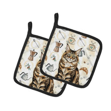 Load image into Gallery viewer, MaineCoon Brown Tabby Cat Coffee Time Pair of Pot Holders