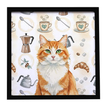Load image into Gallery viewer, Orange and White Cat Coffee Time Framed Metal Print