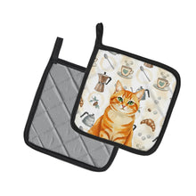 Load image into Gallery viewer, Orange Classic Tabby Cat Coffee Time Pair of Pot Holders