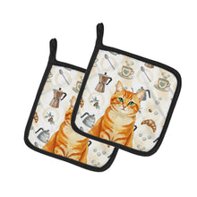 Load image into Gallery viewer, Orange Classic Tabby Cat Coffee Time Pair of Pot Holders