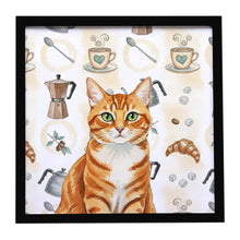 Load image into Gallery viewer, Orange Mackerel Tabby Cat Coffee Time Framed Metal Print