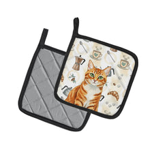 Load image into Gallery viewer, Orange Mackerel Tabby Cat Coffee Time Pair of Pot Holders