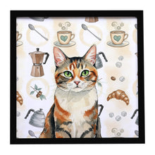 Load image into Gallery viewer, Patched Tabby Cat Coffee Time Framed Metal Print